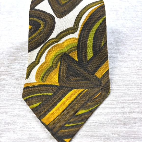 Vintage 70s Kanaka Hawaiian Style Barkcloth Brown Orange White Tie 58" EUC - Picture 1 of 4